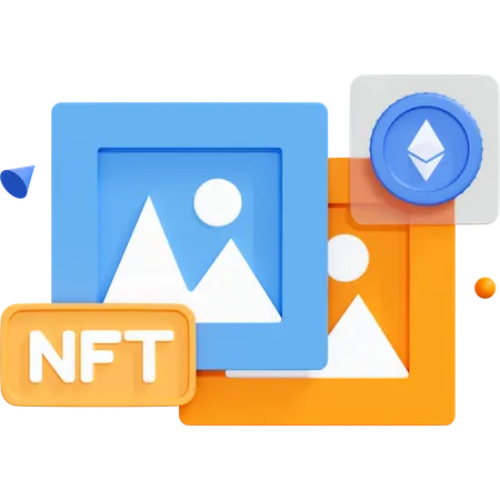 NFT mit Kryptokunst und Ethereum-Münze  3D Icon