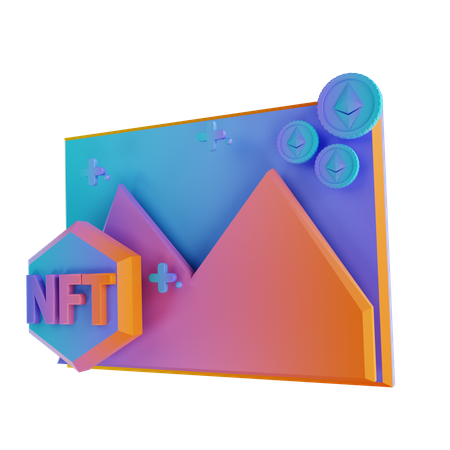 NFT photo and Ethereum coin  3D Illustration