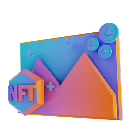 NFT photo and Ethereum coin 3D Illustration