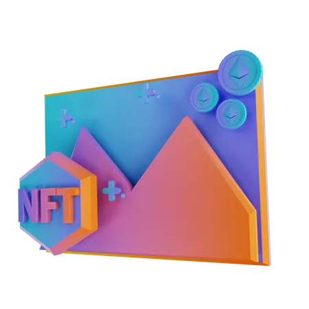 NFT photo and Ethereum coin 3D Illustration