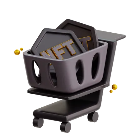3 D NFT Coin Shopping Cart With Black Color Icon 3D Icon