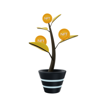 NFT tree growing 3D Illustration