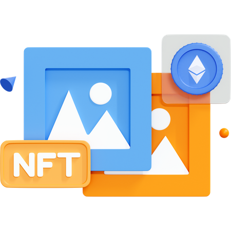 Nft With Crypto Art And Ethereum Coin  3D Icon