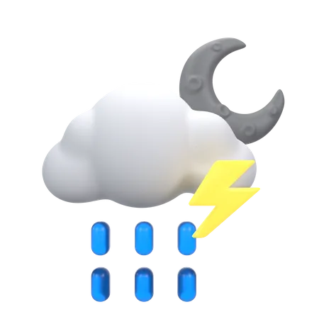 Nieselregen mit Donner in der Nacht  3D Icon