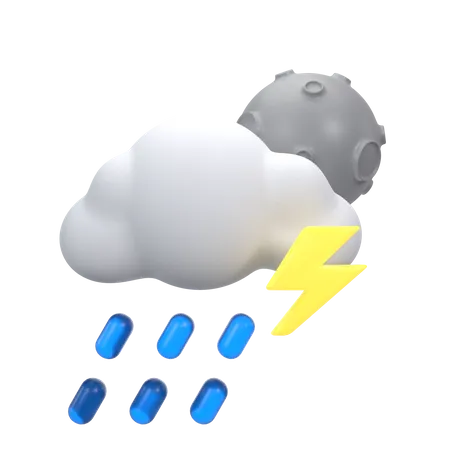 Nieselregen mit Donner in der Nacht  3D Icon