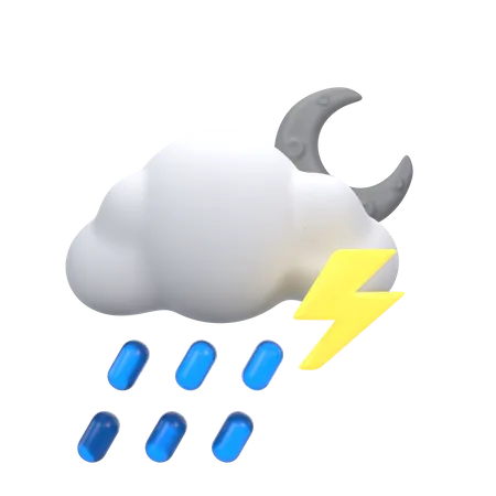 Nieselregen mit Donner in der Nacht  3D Icon