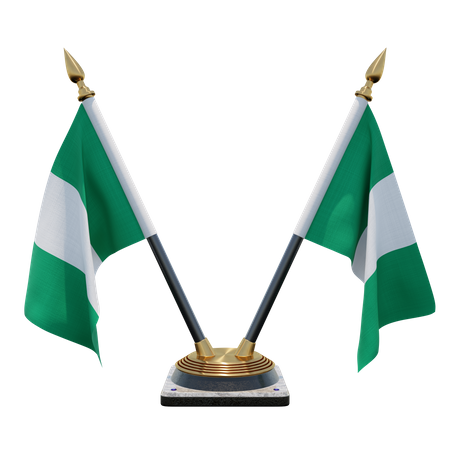 Nigeria Double Desk Flag Stand  3D Illustration
