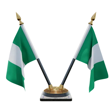 Nigeria Double Desk Flag Stand  3D Illustration