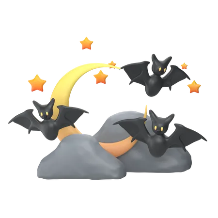 Night Bat 3 D Halloween Illustration Pack 3D Icon