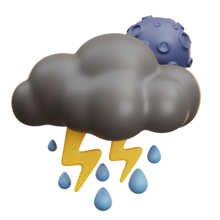 Night Cloud With Rain  3D Icon