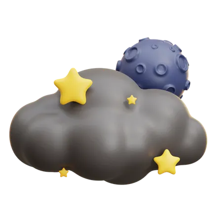 Night Cloud With Stars  3D Icon