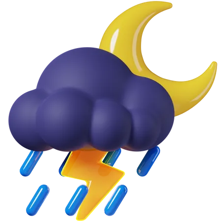 Heavy Rain With Storm At Night 3 D Icon 3D Icon