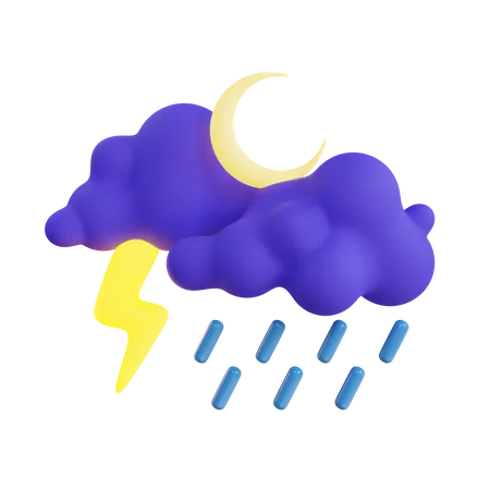 Stormy Night 3 D Icon Blue And Purple Cloud With A Lightning Bolt Weather Icon 3D Icon