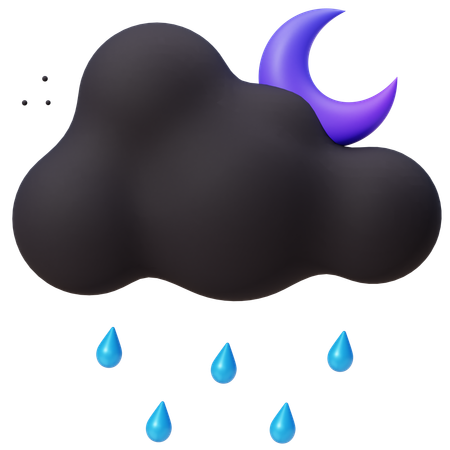 Night Rain With Crescent Moon  3D Icon