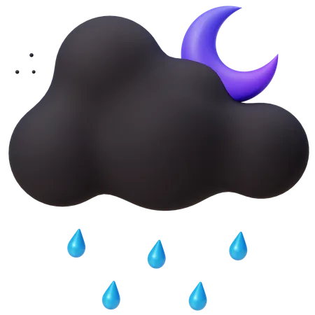 Night Rain With Crescent Moon  3D Icon