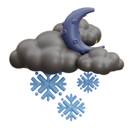 Night Snow Cloud With Moon  3D Icon