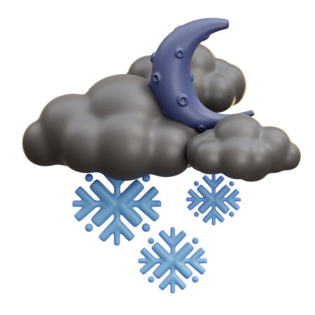 Night Snow Cloud With Moon  3D Icon