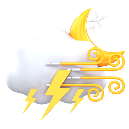 Night Thunder With Wind  3D Icon