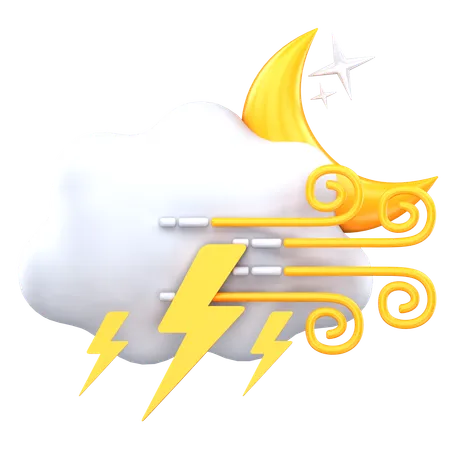 Night Thunder With Wind  3D Icon