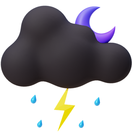 Night Thundercloud With Crescent Moon  3D Icon