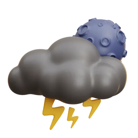 Night Thundercloud With Moon  3D Icon