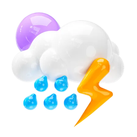 Night Thunderstorm And Rainning Weather Forecast Sign 3D Icon