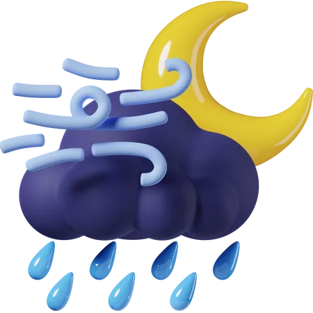 Night Windy Drizzling  3D Icon