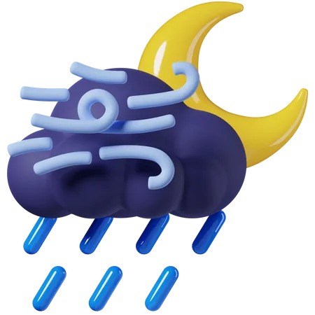 Night Windy Heavy Rain  3D Icon