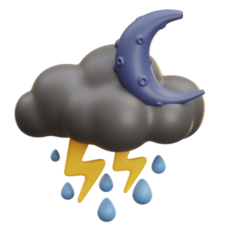 Nighttime Storm With Crescent Moon  3D Icon