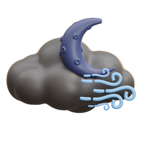 夜の風と月雲  3D Icon