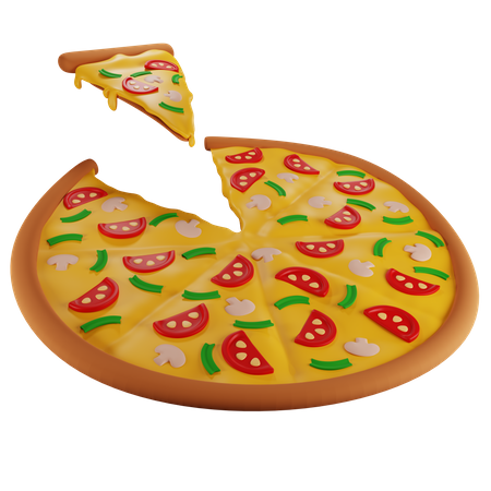 Nehmen Sie ein Stück Pizza mit Pilzen  3D Illustration