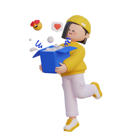 Niña abriendo un regalo  3D Icon