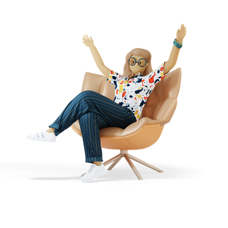 Niña animando mientras está sentado en una silla  3D Illustration
