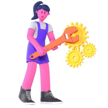 Niña arreglando mantenimiento  3D Icon