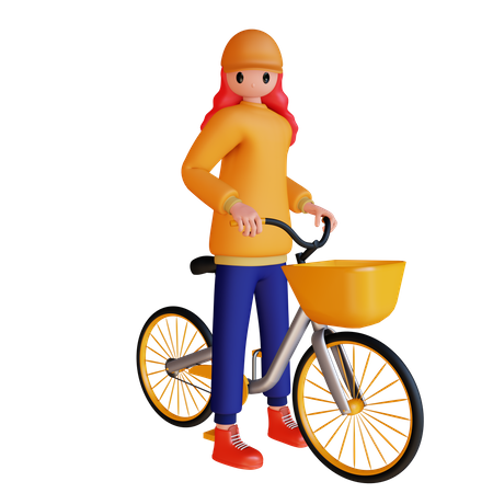 Chica sentada en bicicleta  3D Illustration