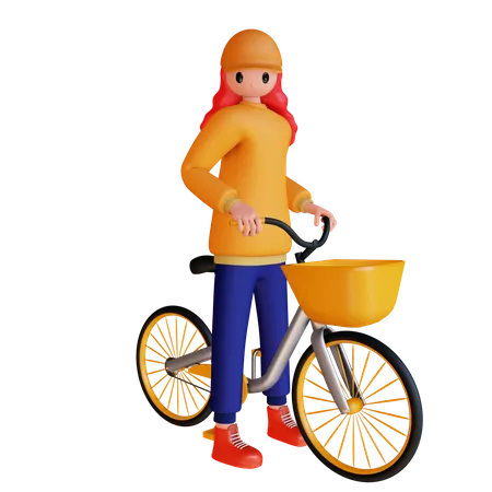 Chica sentada en bicicleta  3D Illustration