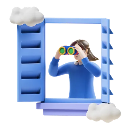 Chica avistando desde la ventana  3D Illustration