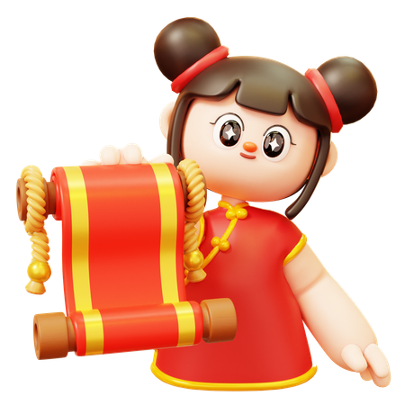 Niña china con letra de desplazamiento  3D Icon