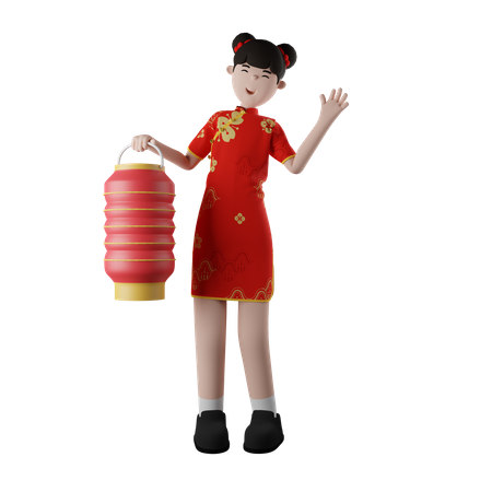 Niña china sosteniendo la lente  3D Illustration