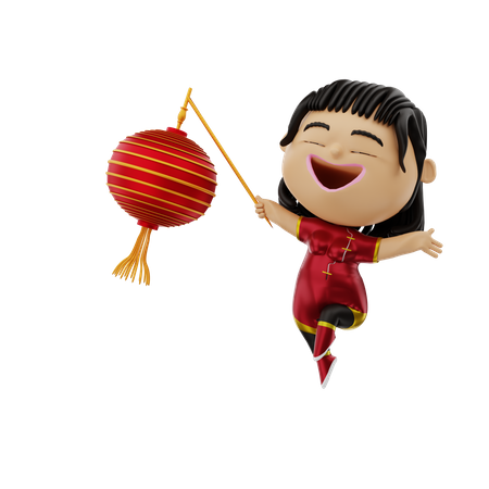 Niña china sosteniendo linterna  3D Icon