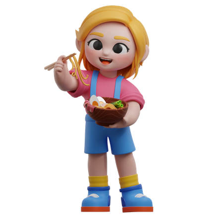 Niña comiendo ramen  3D Icon