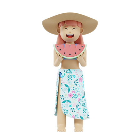 Niña comiendo sandía  3D Icon