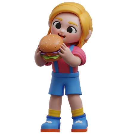 Niña comiendo una hamburguesa  3D Icon