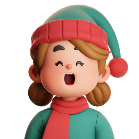 Niña con abrigo verde y sombrero de elfo  3D Icon