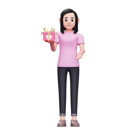 Chica con regalo de san valentín  3D Illustration