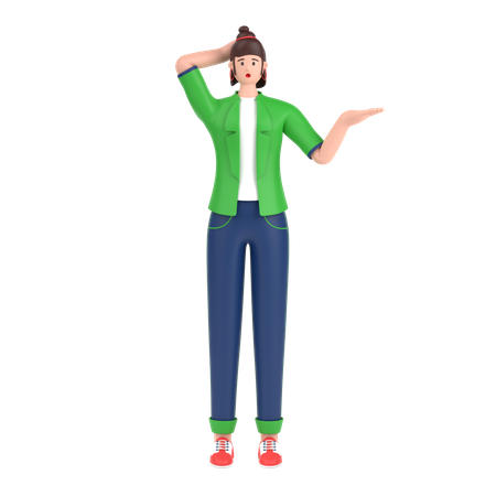 Chica confundida cogidos de la mano en pose de cintura  3D Illustration