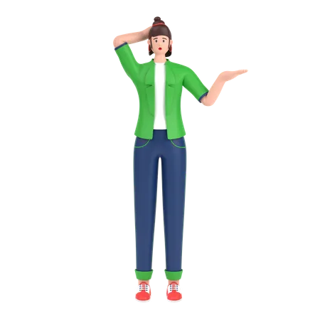 Chica confundida cogidos de la mano en pose de cintura  3D Illustration