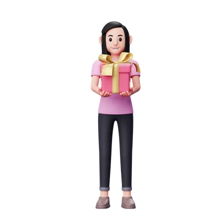 Chica da un regalo de San Valentín  3D Illustration