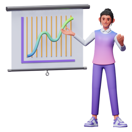 Niña dando presentación de negocios  3D Icon