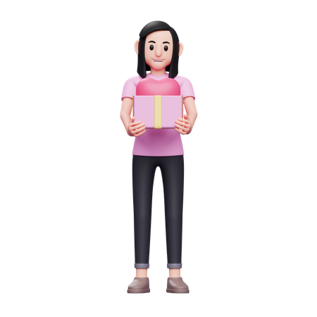 Niña dando regalo de san valentín  3D Icon
